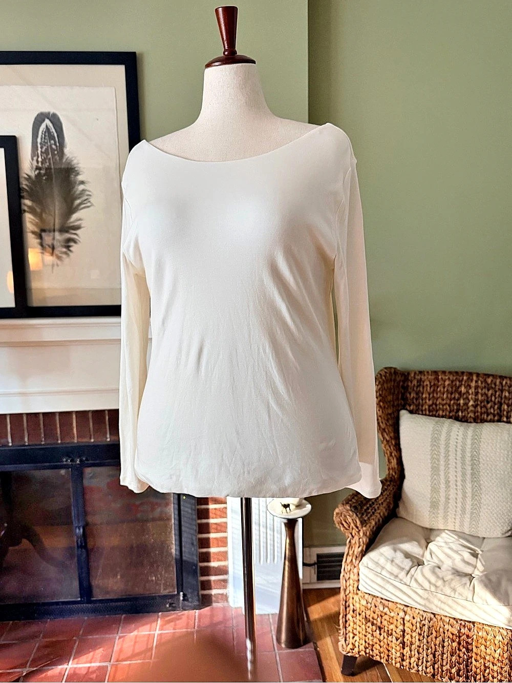 Ann Taylor Ivory Bateau Neck Scoop Back Cotton Knit Top  - Size XXL